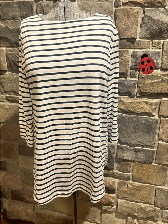 Duluth Trading Co Tops - Duluth Striped Boatneck Tunic Top - Navy and White Large